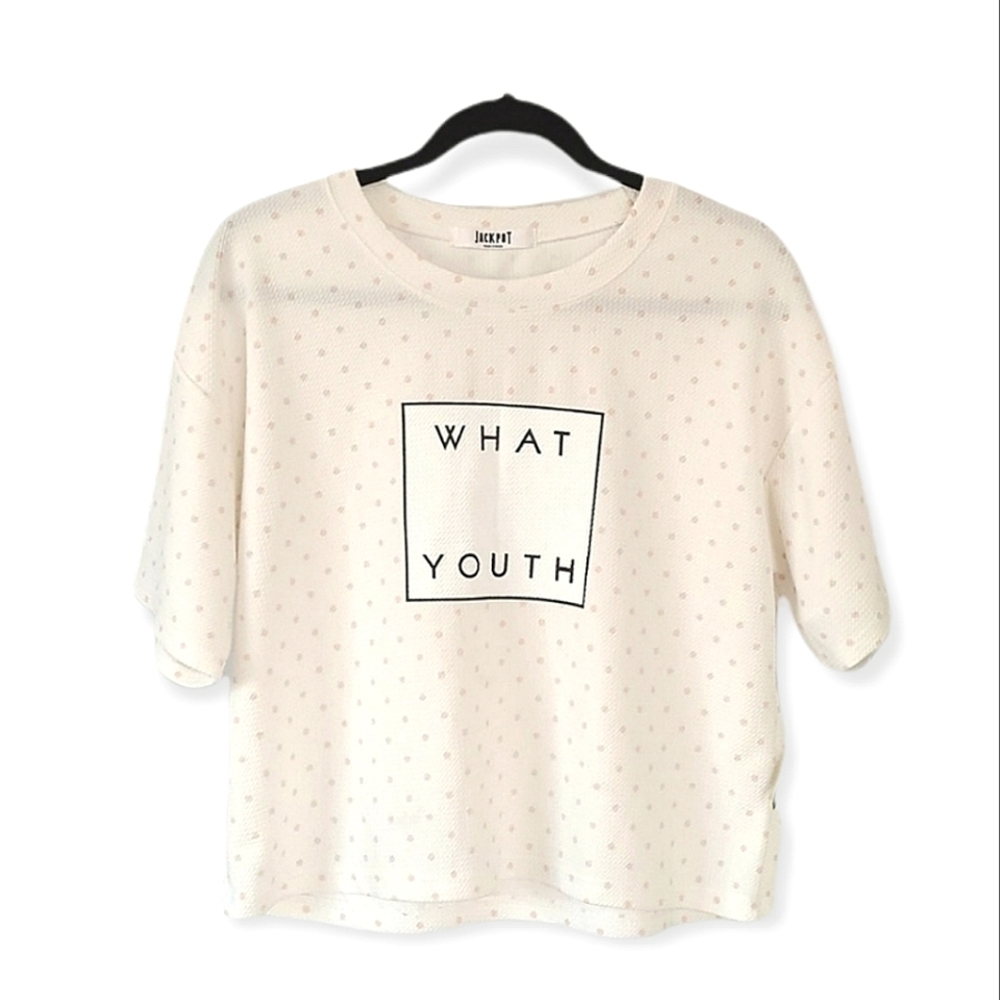 JACKPOT Soft Cream & Pink Polka-Dot Top from Korea